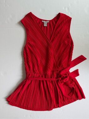 H&M Red Pleated Top | Wrapped Waist